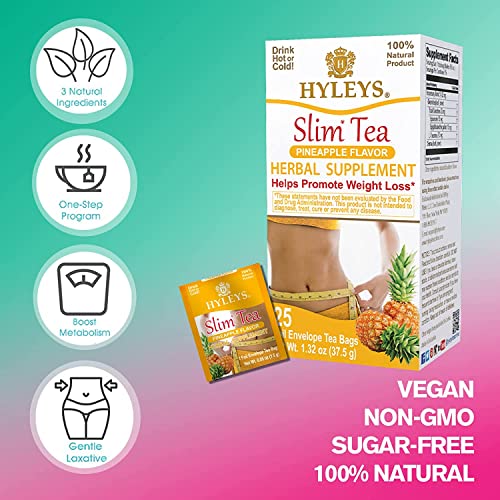 Hyleys Slim Tea Weight Loss Herbal Supplement with Pineapple - Cleanse and Detox - 50 Tea Bags (1 Pack)