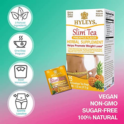 Hyleys Slim Tea Weight Loss Herbal Supplement with Pineapple - Cleanse and Detox - 50 Tea Bags (1 Pack)