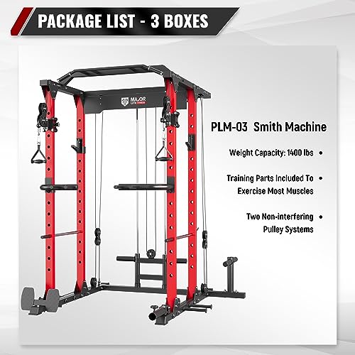 MAJOR LUTIE Power Cage, PLM03 1400lbs Multi-Function Power Rack with Adjustable Cable Crossover System and Exercise Machine Attachment(Red)