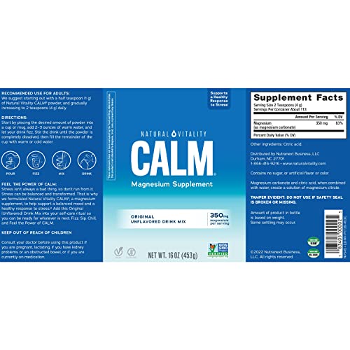 Natural Vitality Calm, Magnesium Citrate Supplement, Anti-Stress Drink Mix Powder - Gluten Free, Vegan, & Non-GMO, Original, 16 oz