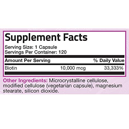 Bronson Ultra Biotin 10,000 Mcg Hair Skin and Nails Supplement, Non-GMO, 120 Vegetarian Capsules