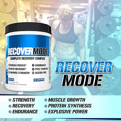 Evlution Nutrition Recover Mode- Complete Post Workout with BCAAs, Immunity Support, Vitamin C, D & E, Electrolytes, Hydration, Creatine, Glutamine, Beta-Alanine, L-Carnitine, 30 Serve, Blue Raz