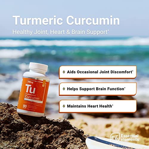 Essential Elements Turmeric Curcumin - Joint, Heart & Brain Support - with Bioperine for Increased Absorption 1950 mg - 90 Capsules