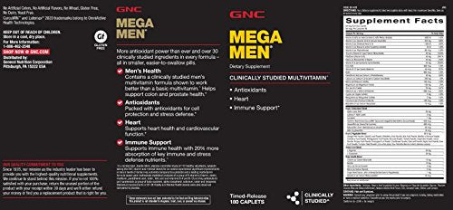 GNC Mega Men Multivitamin for Men, 180 Count, Antioxidants, Heart Health, and Immune Support (Packaging May Vary)