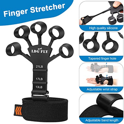 LDG FLY Hand Grip Strengthener Kit,Grip Strength Trainer, Finger Exerciser,Adjustable Resistance Hand Gripper, Finger Resistance Band, Grip Strength Ring & Stress Relief Ball for Athletes & Musicians