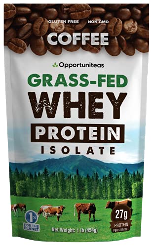 Coffee Whey Protein Powder - Low Carb & Keto Friendly - Grass Fed Whey Isolate + Colombian Coffee - 60 mg Caffeine For Energy - Pre or Post Workout Drink Mix, Latte, Shake & Smoothie - 1 Pound