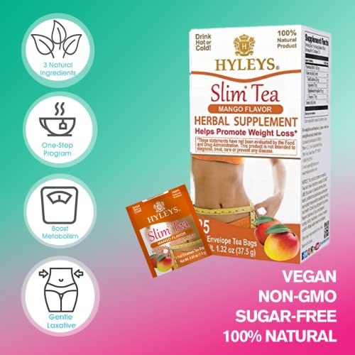 Hyleys Slim Tea Mango Flavor - Weight Loss Herbal Supplement Cleanse and Detox - 25 Tea Bags (1 Pack)