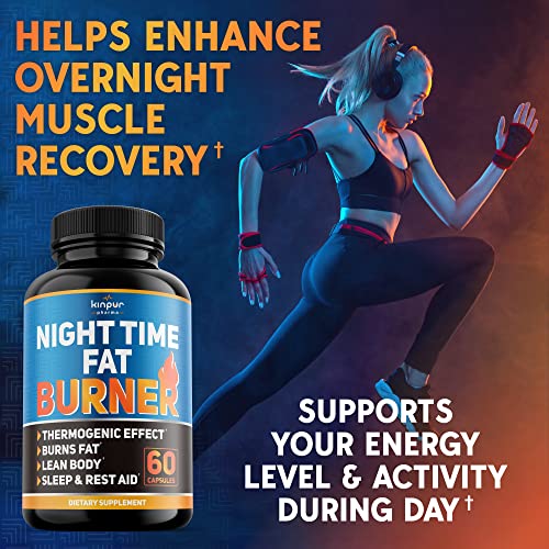 Kinpur Pharma Night Time Fat Burner for Men, Women - Weight Loss Supplement, Appetite Suppressant - Diet Pills That Work Fast - Energy, Metabolism Booster - Natural Plant Extract - 120 Caps in Total