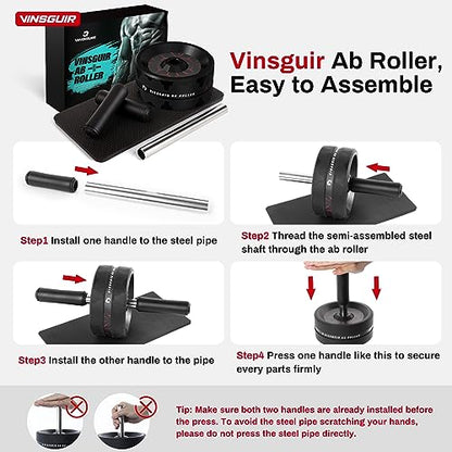 Vinsguir Ab Roller Wheel, Abs Workout Equipment for Abdominal & Core Strength Training, Exercise Wheels for Home Gym, Fitness Equipment for Core Workout with Knee Pad Accessories