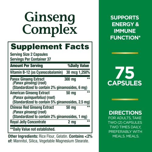 Ginseng by Nature's Bounty, Ginseng Complex Capsules Supports Vitality & Immune Function, 75 Capsules