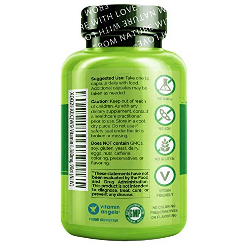 NATURELO Vitamin E - 180 mg (300 IU) of Natural Mixed Tocopherols from Organic Whole Foods - Supplement for Healthy Skin, Hair, Nails, Immune & Eye Health - Non-GMO, Soy Free - 90 Vegan Capsules