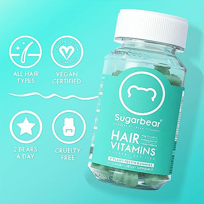 Sugarbear Hair Vegan Vitamin Gummies for Luscious Hair with Vitamin C, 6000 mcg Biotin, B12, Zinc, Iodine, Folic Acid, Inositol, Coconut Oil, Hair and Nails Supplement for Women & Men (1 Month Supply)