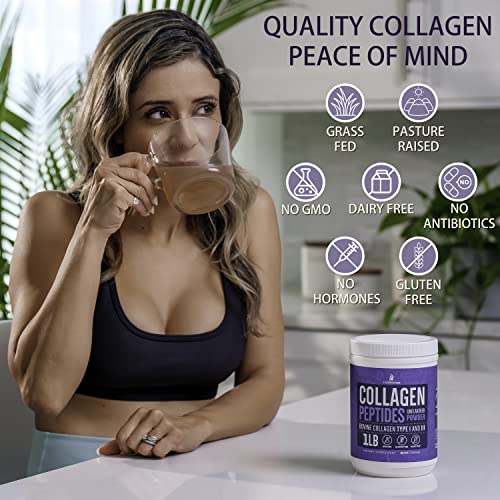 Collagen Peptides Powder for Women Hydrolyzed Collagen Protein Powder Types I and III Non-GMO Grass-Fed Gluten-Free Kosher and Pareve Unflavored Easy to Mix Drink Healthy Hair Skin Joints Nails 1Lb