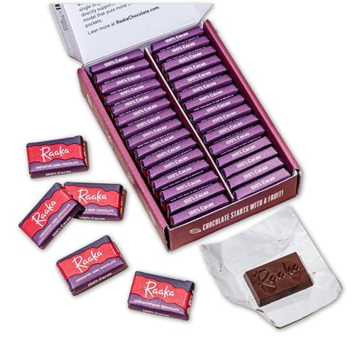 Raaka Chocolate Mini Dose Bars, 100% Cacao Sugar Free | Chocolate Gift Box | 100% Cacao | Organic, Vegan, Gluten Free, Soy Free, Paleo, Keto | Box of 30 Mini Chocolates