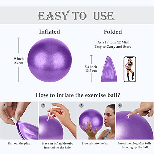 Small Pilates Ball, Therapy Mini Workout Core 9 Inch Exercise Bender Pilates, Yoga, Workout, Bender, Training and Physical Therapy, Improves Balance