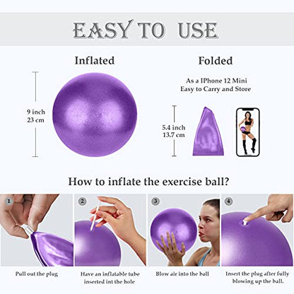 Small Pilates Ball, Therapy Mini Workout Core 9 Inch Exercise Bender Pilates, Yoga, Workout, Bender, Training and Physical Therapy, Improves Balance