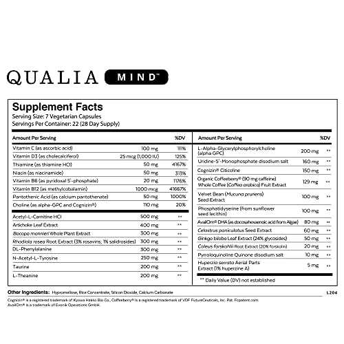 NEUROHACKER COLLECTIVE Qualia Mind Nootropics | Top Brain Supplement Capsule for Memory, Focus, Mental Energy, and Concentration with Ginkgo biloba, Alpha GPC, Bacopa monnieri, DHA & More (154 Ct)