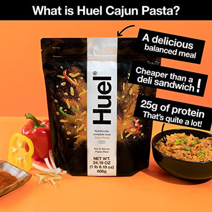 Huel Hot and Savory Instant Meal Replacement - Cajun Pasta - 14 Scoops Packed with 100% Nutritionally Complete Food, Including 25g of Protein, 6g of Fiber, and 27 Vitamins and Minerals with LastFuel scoop