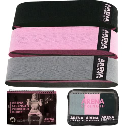 Arena Strength Fabric Booty Bands - Fabric Exercise Bands for Legs and Butt | Fabric Resistance Bands | Hip Resistance Bands Set of 3 with Workout Guide and Carry Case