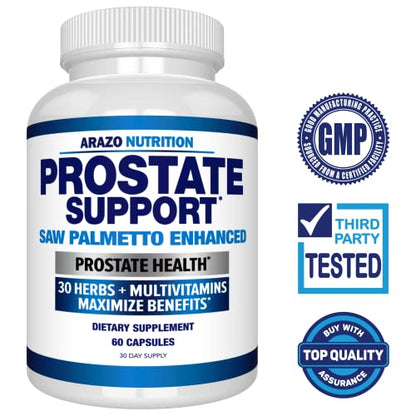 Arazo Nutrition Prostate Supplement - Saw Palmetto + 30 Herbs - Reduce Frequent Urination, Reduce Hair Loss, Support Stamina – Single Homeopathic Herbal Extract Health Supplements - Capsule or Pill