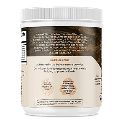 Naturealm Sacred 7 - Mushroom Extract Powder 8 oz - Chaga, Cordyceps, Lion's Mane, Maitake, Reishi, Shiitake & Turkey Tail - Organic Herbal Nootropic Supplement - Focus, Energy & Mental Performance