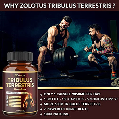 Tribulus Terrestris, 9050mg Per Capsule, 5 Months Supply with Ashwagndha, Panax Ginseng, Saw Palmetto, Maca, Shilajit. Energy, Stamina & Performance Supplement for Men & Women