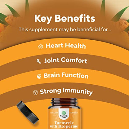 Turmeric Curcumin with Black Pepper Extract - Joint Health Turmeric Supplement with 95% Curcuminoids - Daily Joint Support Supplement with Turmeric Curcumin with Bioperine for Enhanced Absorption