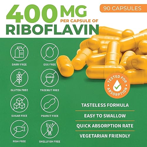 ForestLeaf Vitamin B2 Riboflavin, 400mg – Non-GMO, Gluten Free Daily Dietary Supplement Unflavored,Capsule, 90 Count (Pack of 1)