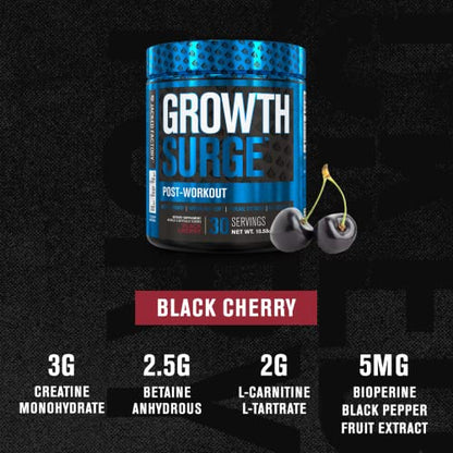 Jacked Factory Growth Surge Creatine Post Workout w/L-Carnitine - Daily Muscle Builder & Recovery Supplement with Creatine Monohydrate, Betaine, L-Carnitine L-Tartrate - 30 Servings, Black Cherry