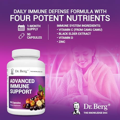 Dr. Berg's Advanced Immune Support - Daily Immunity Multi-System Defense Supplement with Vitamins C, D, Zinc, & Elderberry, 90 Vegetarian Capsules