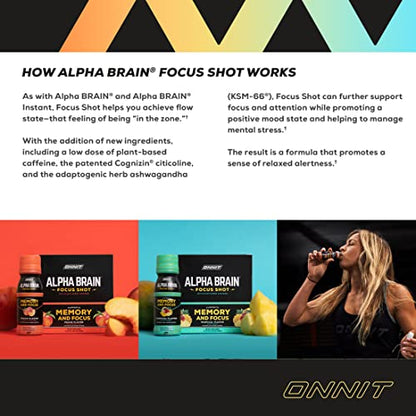 Onnit Alpha BRAIN Focus Energy Shot Supplement - Energy, Focus, Mood, Stress, Brain Booster Drink - Tropical (2.5 fl oz, 6 ct)