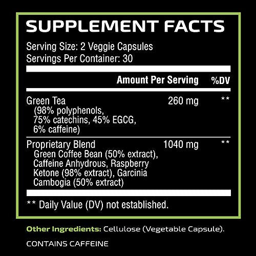 Green Tea Weight Loss Pills | Belly Fat Burner, Metabolism Booster, & Appetite Suppressant for Women & Men | 45% EGCG | With Green Coffee Bean Extract | Vegan, Gluten-Free Supplement | 60 Capsules