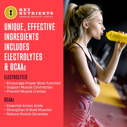 KeyNutrients Pre Workout + Electrolytes Powder + BCAA Blend: Delicious Strawberry Lemonade Preworkout with Electrolyte Powder - Pre Workout Powder | Pre Workout Women, Pre Workout Men with Creatine