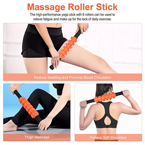 5 in1 Foam Roller Set, Trigger Point Foam Roller, Yoga Stick, Massage Ball, Fitness Stretching Strap, Carrying Bag, Towel, Massage Roller for Deep Muscle Massage Pilates Yoga, Orange