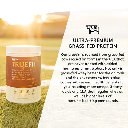 TrueFit Meal Replacement Shake Protein Powder, Grass Fed Whey + Organic Fruits & Veggies, Keto, Fiber & Probiotics, Gluten Free