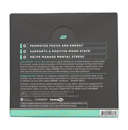 Onnit Alpha BRAIN Focus Energy Shot Supplement - Energy, Focus, Mood, Stress, Brain Booster Drink - Tropical (2.5 fl oz, 6 ct)