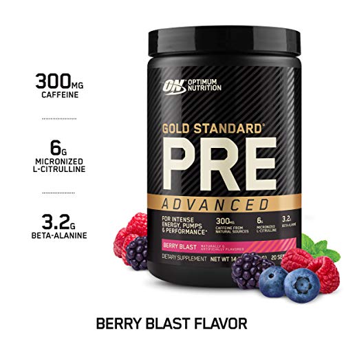 Optimum Nutrition Gold Standard Pre Workout Advanced, with Creatine, Beta-Alanine, Micronized L-Citrulline and Caffeine for Energy, Keto Friendly, Berry Blast, 20 Servings