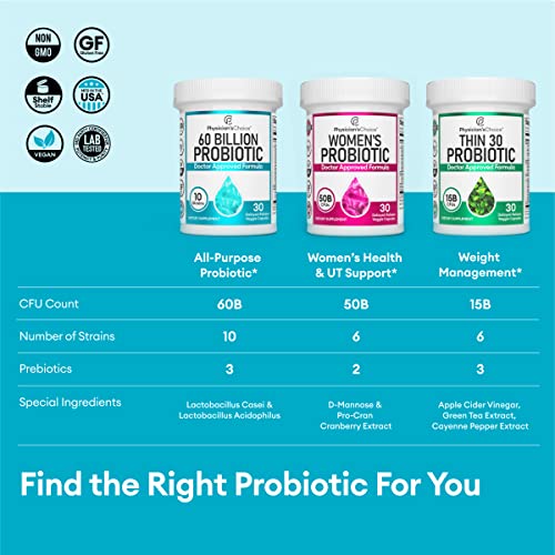 Physician's CHOICE Probiotics 60 Billion CFU - 10 Strains + Organic Prebiotics - Digestive & Gut Health - Supports Occasional Constipation, Diarrhea, Gas & Bloating - Probiotics For Women & Men - 60ct