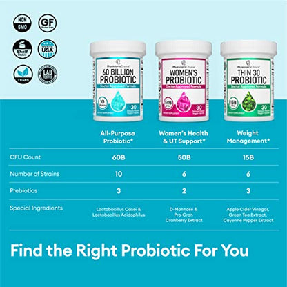 Physician's CHOICE Probiotics 60 Billion CFU - 10 Strains + Organic Prebiotics - Digestive & Gut Health - Supports Occasional Constipation, Diarrhea, Gas & Bloating - Probiotics For Women & Men - 60ct