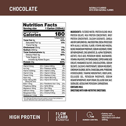 SlimFast Protein Shake, Chocolate- 20g Protein, Meal Replacement Shake Ready to Drink, High Protein with Low Carb and Low Sugar, 24 Vitamins and Minerals, 12 Count (Pack of 1)