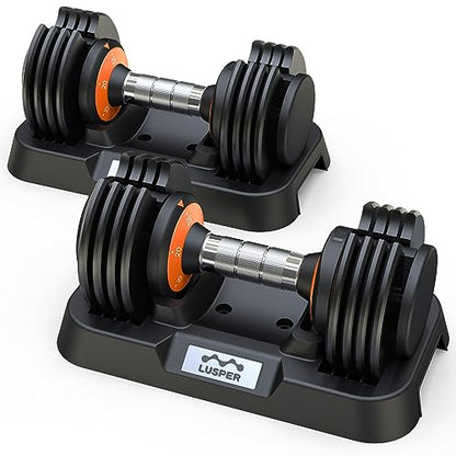 Lusper Adjustable Dumbbell Set, 25LB/25LB*2 Weights Dumbbells Set 1-Sec Fast Adjust Dumbbells, 5 in 1 Free Weights Set with Anti-Slip Metal Handle, Home Gym Exercise Equipment for Men and Women (25LB*2)