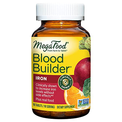 MegaFood Blood Builder - Iron Supplement Shown to Increase Iron Levels without Side Effects - Energy Support with Iron, Vitamin B12, and Folic Acid - Vegan - 90 Tabs