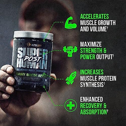 Alpha Lion Superhuman Post Workout Recovery, Muscle Builder Drink, Creatine Powder + More for Lean Muscle Growth, Strength & Volume, Supplement for Women & Men (25 Servings, Gainy Smith Apple)