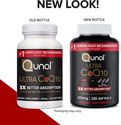 CoQ10 100mg Softgels - Qunol Ultra 3x Better Absorption Coenzyme Q10 Supplements - Antioxidant Supplement For Vascular And Heart Health & Energy Production - 4 Month Supply - 120 Count