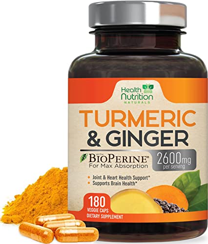 Turmeric Curcumin with BioPerine 95% Standardized Curcuminoids 2600mg - Black Pepper for Max Absorption, Natural Joint Support, Nature's Tumeric Extract, Herbal Supplement, Non-GMO - 180 Capsules