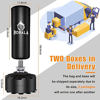 RORALA Punching Bag with Stand 70’’-203lbs, Freestanding Heavy Boxing Bag for Adult Youth, Men Stand Kickboxing Bags Including 12OZ Pro Gloves (Black)