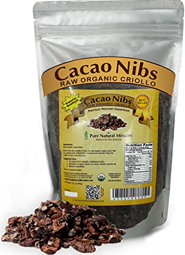 Pure Natural Miracles Cacao Nibs Unsweetened | Raw, Sugar Free, Organic Dark Chocolate Chips | Cocoa Beans for Brewing (32 oz / 2 Pound)