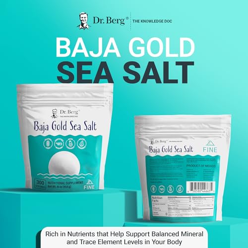 Dr. Berg's Baja Gold Sea Salt Organic - Natures Fine Sea Salt Support For Hydration, and Normal Stomach Acidity - Sea Salt Fine Ground For Cooking and Seasoning - No Microplastics Low Sodium - 16 oz