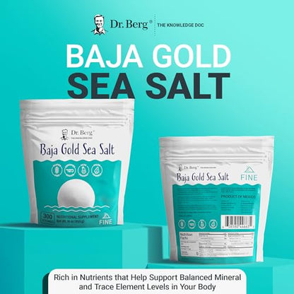 Dr. Berg's Baja Gold Sea Salt Organic - Natures Fine Sea Salt Support For Hydration, and Normal Stomach Acidity - Sea Salt Fine Ground For Cooking and Seasoning - No Microplastics Low Sodium - 16 oz