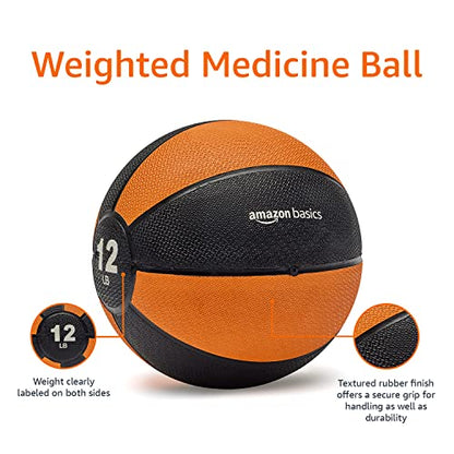 Amazon Basics Weighted Medicine Ball for Workouts Exercise Balance Training, 12 Pounds, Orange/Black